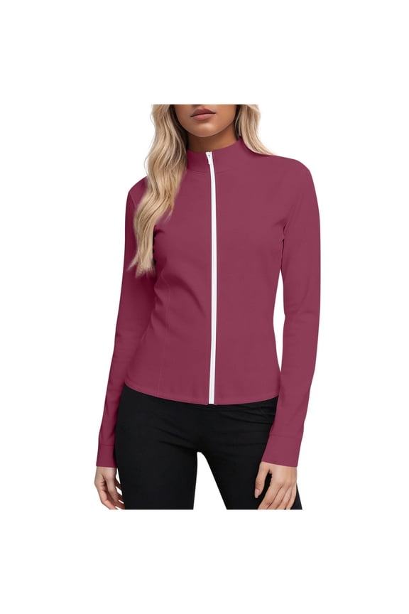 Pilates Jackets Women Plus Size Shaping Zip Up UV Protection Workout Jacket Lightweight Stretchy Long Sleeve Gym Athletic Outdoor Sunshirts Wine,L