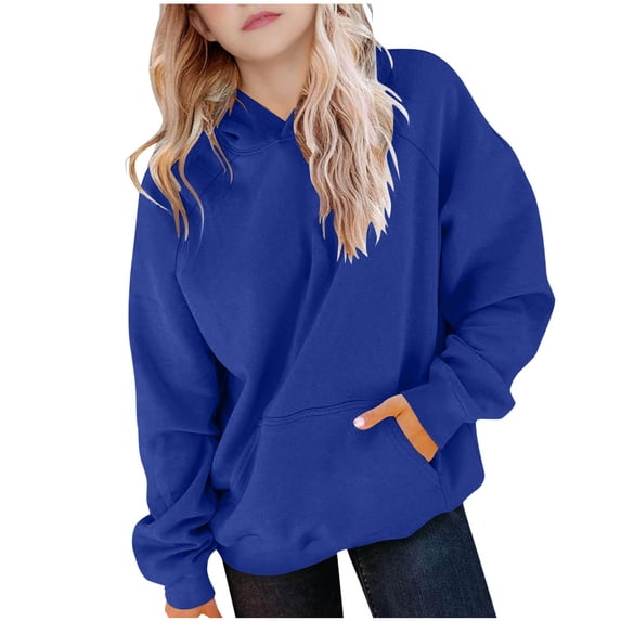 Moxiu Plain Hoodies Teen Girls Kids Boys Cute Solid Color Basic Long Sleeve Oversized Sweatshirts Pullover Loose Preppy Hoodie Blue,7 Years