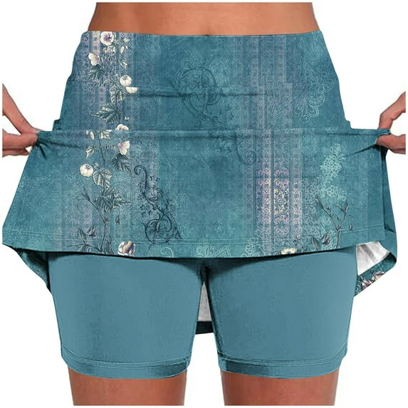 Moxiu Plus Size Skorts for Curvy Women High Waisted Casual Athletic Tennis Golf Skirts with Shorts Retro Boho Floral Print Tummy Control Skort 2025 Navy,XXXL
