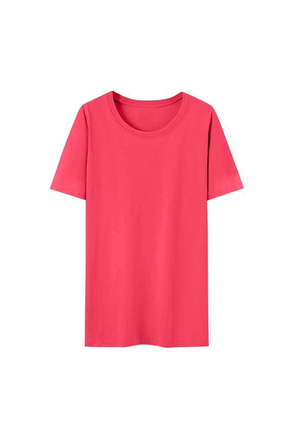 Plus Size Summer T Shirts Women Short Sleeve Round Neck Plain Solid Color Casual Loose Fit Basic Tee T-Shirt Tunic Top 2025 Hot Pink,XXL