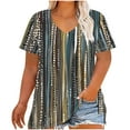 thumbnail image 1 of Moxiu Plus Size Tunic Tops for Women Short Sleeve V Neck Floral Shirts Spring Summer Curved Hem Loose Fit Casual T Shirt Top Brown,XXL, 1 of 5