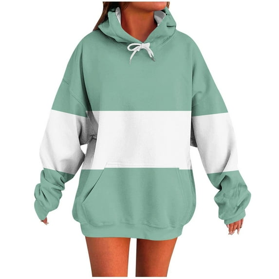 Moxiu Soft Oversized Hoodies for Women Pullover Color Block Hoodie Fall Winter Fleece Hooded Sweatshirts Tops with Pocket 2025 Green,S