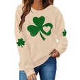 thumbnail image 1 of Moxiu St Patrick's Day Sweatshirts for Women Green Irish Clover Long Sleeve Sweatshirt Crewneck Shamrock Printed Pullover Tops 2025 Beige,XS, 1 of 5