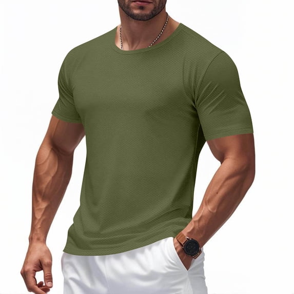 Moxiu Stretchy Muscle Gym T Shirts for Men Crew Neck Big and Tall Short Sleeve Athletic Workout Tops Army Green,XXL