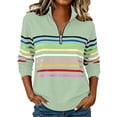 thumbnail image 1 of Moxiu Striped Quarter Zip Sweatshirt Women Long Sleeve Pullover Tops Fall Winter Stand Collar Rainbow Colorful Sweat Shirts Green,M, 1 of 7