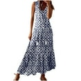 thumbnail image 1 of Moxiu Summer Dresses for Women 2025 Half Sleeve V Neck Maxi Dress Boho Flowy Beach Vacation Sundress Casual Bohomian Dresses Navy,XXXL, 1 of 5