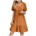 thumbnail image 1 of Moxiu Summer Dresses for Women 2025 Plus Size Short Sleeve V Neck Mini Dress Casual Ruffle Flowy Swing Boho Beach Vacation Dress Orange,XXXXXL, 1 of 9