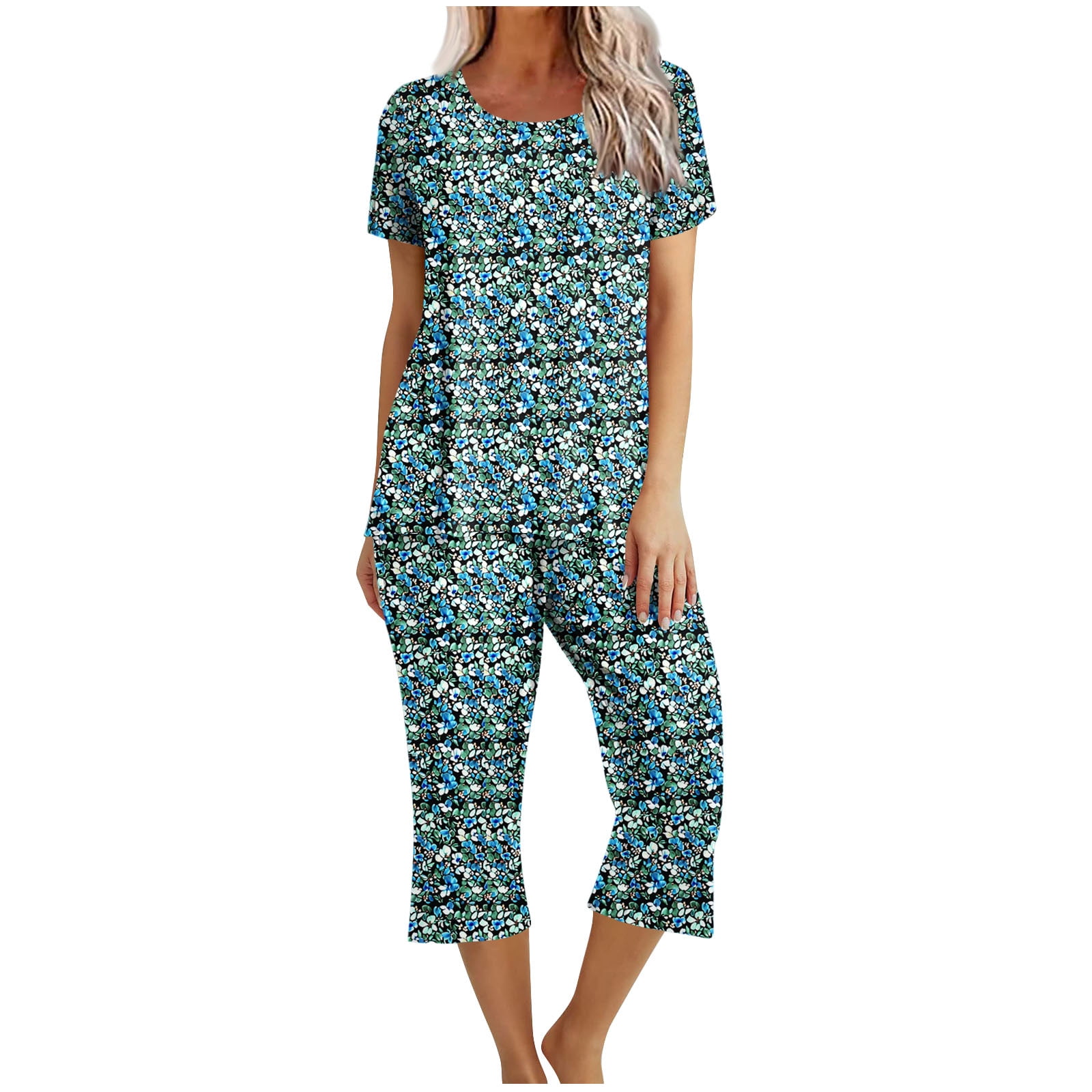 GYS Women's Bamboo Viscose Capri Pajama Set – Short Sleeve Top & Capri Pants For Lounging & Sleep - View #10