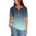 thumbnail image 1 of Moxiu Summer Tops for Women 2025 Button Down Short Sleeve Gradient Color V Neck Blouse Tees Spring Dressy Work Tunic Tshirt Army Green,XXL, 1 of 6