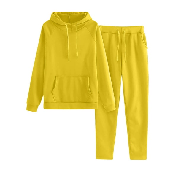 Moxiu Sweatsuits for Women 2 Piece Lounge Sets 2025 Trendy Fall Long Sleeve Hoodie Joggers Tracksuits Set Airport Travel Outfits Yellow,XXXL