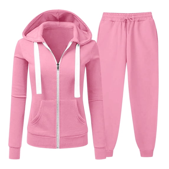 Moxiu Sweatsuits for Women Zip Up Hoodies and Drawstring Sweatpants 2 Piece Set Casaul Jogging Suits Athletic Workout Gym Tracksuit 2025 Pink,M