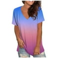 thumbnail image 1 of Moxiu Tie Dye T Shirts for Women Cuffed Short Sleeve V-Neck Tunics Loose Casual Tee T-Shirt Summer Gradient Tops Plus Size 2025 Blue,L, 1 of 5