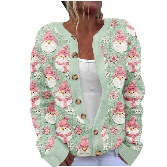 Moxiu Ugly Christmas Cardigan Women Plus Size Long Sleeve Open Front Button Down Cardigan Sweaters Cute Xmas Tree Print Fall Coat 2025