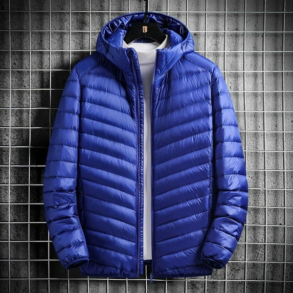 Moxiu Ultra Light Puffer Jacket Men with Hood Lightweight Full Zip Jackets Packable Warm Insulated Quilted Jackets 2025 Blue,L