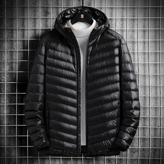 Moxiu Ultralight Puffer Jacket Men with Hood Lightweight Full Zip Jackets Packable Warm Insulated Quilted Jackets 2025 Black,XL
