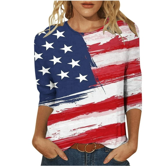 Moxiu Valentines Day Shirts for Women Aesthetic Cute Love Heart Print T-Shirt 3/4 Length Sleeve Tunic Tops Cotton Pullovers Red,XXL