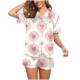 thumbnail image 1 of Moxiu Valentines Pajamas for Women Set 2 Piece Love Heart Print Button Down Shirts with Shorts Matching Loungewear Sleepwear 2025 Red,XL, 1 of 7