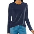 thumbnail image 1 of Moxiu Velvet Tops for Women Long Sleeve Round Neck Shirt Casual Solid Color Pullover Blouse Trendy Velour Shirts Tees Going Out Party Tops 2025 Dark Blue,L, 1 of 6