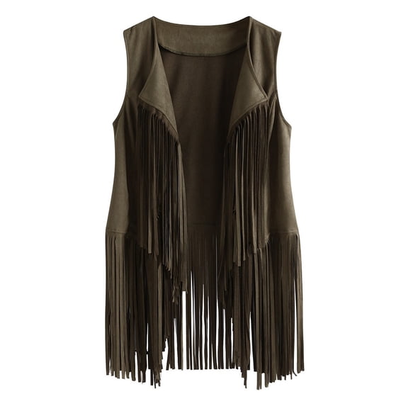Moxiu Vest with Fringe for Women Tassel Vest 70s Hippie Faux Suede Rivets Sleeveless Fringe Jacket Tassels Fringed Vest Cardigan 2025 Green,XL