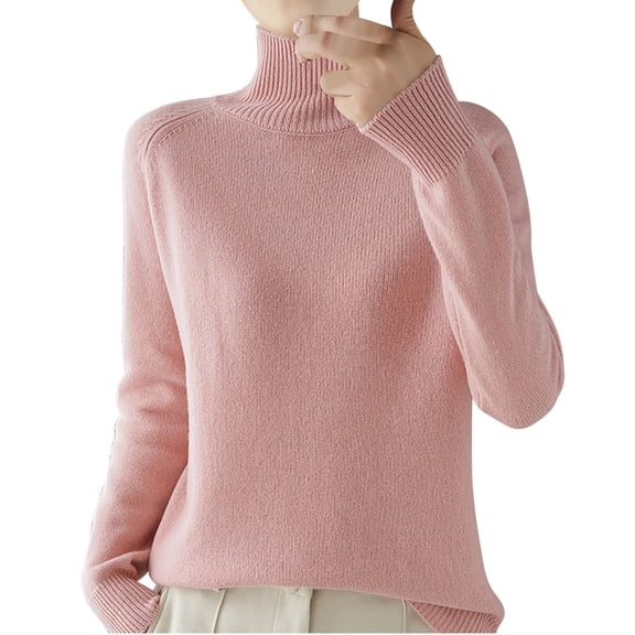 Moxiu Warm Fall Winter Spring Turtleneck Shirts - Women's Long Sleeve Mock Neck Knit Pullover Base Layer Thermal Sweater Pink,M
