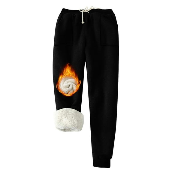 Moxiu Warm Pants for Women Winter Fleece Lined Sweatpants Wide Leg Elastic High Waisted Jogger Pants Drawstring Thermal Trousers 2025 Black,L