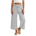 thumbnail image 1 of Moxiu Wide Leg Capris Pants for Girls Cotton Linen Summer Elastic High Waisted Drawstring Lounge Cropped Trouser with Pockets Gray,8-9Years, 1 of 8