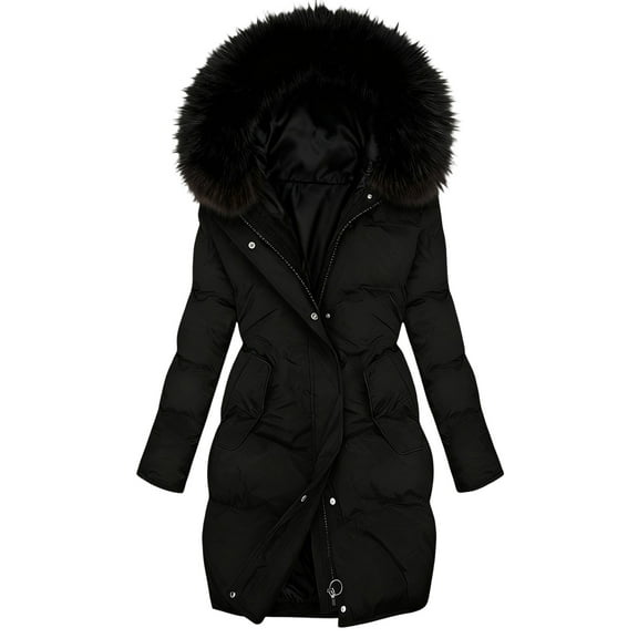 Moxiu Winter Women Plus Size Parkas - Faux Fur Hood Fleece Lined Sherpa Thicken Puffer Coats Jackets Warm Outwear Black,XXL