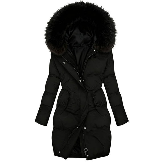 Moxiu Winter Women Plus Size Parkas - Faux Fur Hood Fleece Lined Sherpa Thicken Puffer Coats Jackets Warm Outwear Black,XXL