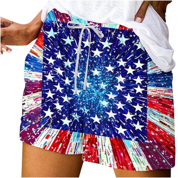 Moxiu Women American Flag Shorts 2025 Casual Summer 4th of July Drawstring Shorts with Pockets Comfy Beach Patriotic Shorts Multicolor,XXL