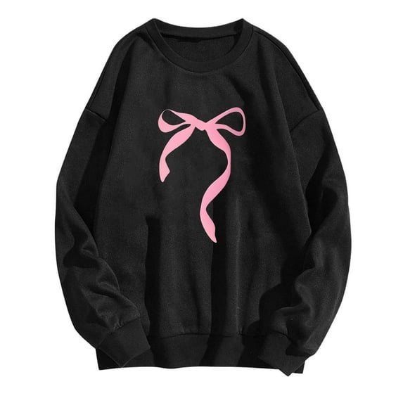 Moxiu Women Bow Graphic Sweatshirts Oversized Pullover Sweatshirt Cute Crewneck Shirts Tops 2025 Spring Fashion Teen Girl Aesthetic Clothes Black,XL
