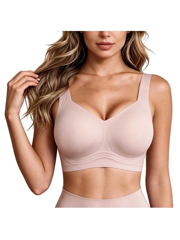 Women Bras Wireless Plus Size Support Push Up Comfortable Bras Full Coverage Big Busted Breast No Underwire Sport Bra Pink,S