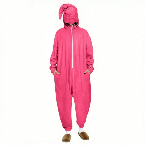 Moxiu Women Halloween Onesie Pajamas Half Zip One-piece Jumpsuits Romper Funny Halloween Cosplay Costume for Autumn Winter 2025 Hot Pink,XXL