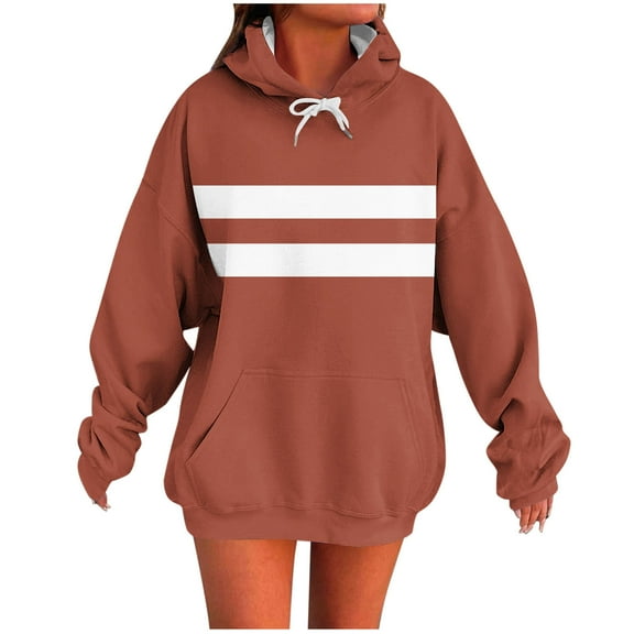 Moxiu Women Hoodies Fleece Oversize Sweatshirt Pullover Colorblock Hoodie Fall Winter Hooded Sweater Tops with Pocket 2025 Khaki,S