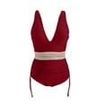 thumbnail image 1 of Moxiu Women One Piece Swim Dress Tummy Control Swimsuits Slimming Halter Color Block Skirt Wraps Drawstring Bathing Suit 2025 Swimdress Summer Swimwear Wine,M, 1 of 6
