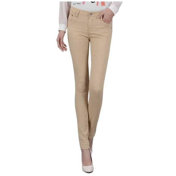 Moxiu Women Plus Size Jean Leggings Skinny Classic High Waisted Stretch Denim Pant Slim Fit Tummy Control Tight Trousers with Pockets Khaki,26