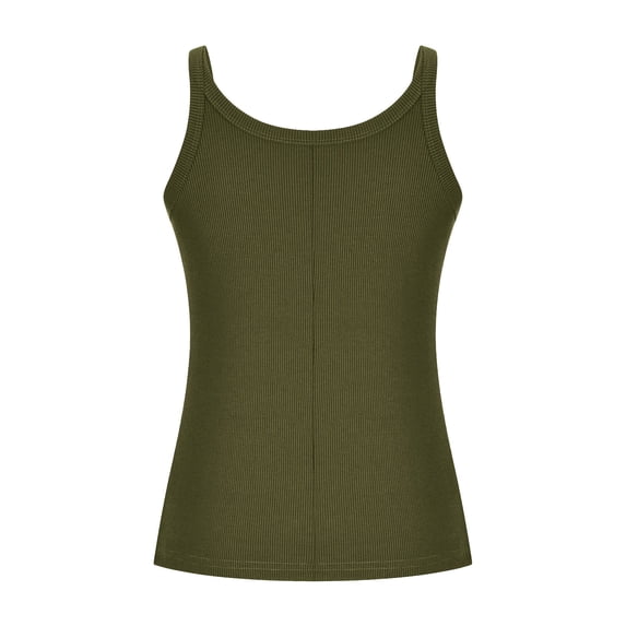 Moxiu Women Spaghetti Strap Scoop Neck Ribbed Tank Tops Slim Fitted Knit Camisole Basic Sleeveless Layering Shirts Plus Size Army Green,M