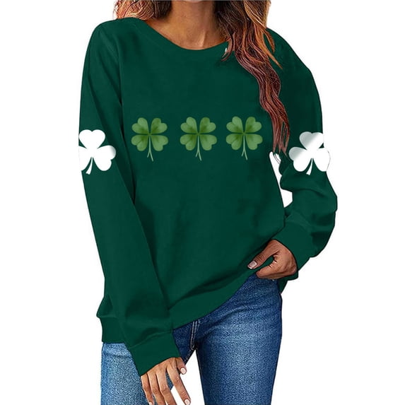 Moxiu Women St Patricks Day Sweatshirts Holiday Shirt Irish Clover Shamrock Long Sleeve Pullover Oversized Crewneck