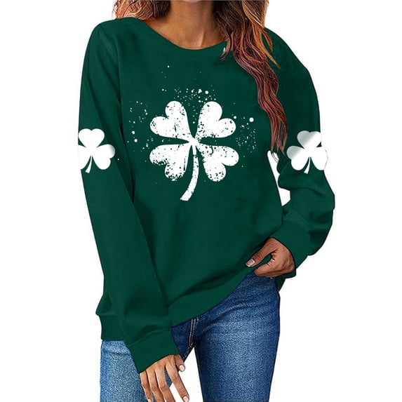 Moxiu Women St Patricks Day Sweatshirts Holiday Shirt Oversized Pullover Irish Shamrock Clover Crewneck Long Sleeve