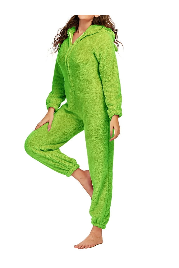 Moxiu Women Winter Warm Furry Sherpa Romper Fleece  one-piece  Pajama One Piece Zipper Fuzzy Hooded Jumpsuit Sleepwear Loungewear,One Piece Pajamas for Women Plush Homewear 2023