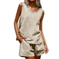 thumbnail image 1 of Moxiu Women's 2 Piece Outfits Summer Gauze Tank Tops Matching Set Elastic Waist Shorts Lounge Set Beach Vacation Outfit Beige,L, 1 of 6