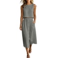 thumbnail image 1 of Moxiu Women's 2 Piece Skirt Sets Sleeveless Cropped Tank Tops and Button Front Skirt Elastic Waist Summer Vacation Outfits 2026 Gray,XL, 1 of 8