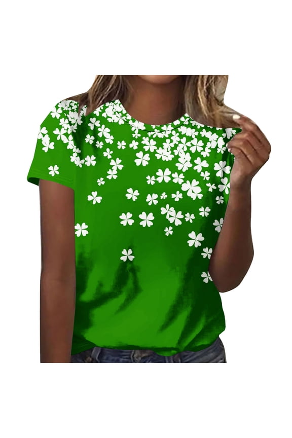 Women's 2026 St. Patrick's Day Lucky Irish Shamrock Clover Graphic Tees Crew Neck Short Sleeve Casual Tops Green,S