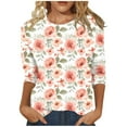 thumbnail image 1 of Moxiu Women's 3/4 Length Sleeve Tops 2023 Crew Neck Lightweight Work Shirt Boho Floral Print T-Shirts Loose Cute Tunic Top Blouses, 1 of 4