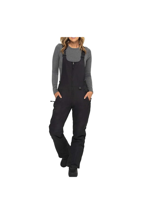Women's Athletic Ski Bibs Windproof Waterproof Insulated Snowboard Pants for Outdoor Sports with Warm Padding Black,S