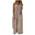 thumbnail image 1 of Moxiu Women's Baggy Oversized Overalls Adjustable Strap Loose Wide Leg Cargo Jumpsuits Flowy Long Pants Rompers with Pockets Beige,L, 1 of 7