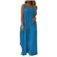 thumbnail image 1 of Moxiu Women's Baggy Oversized Overalls Adjustable Strap Loose Wide Leg Cargo Jumpsuits Flowy Long Pants Rompers with Pockets Blue,L, 1 of 7