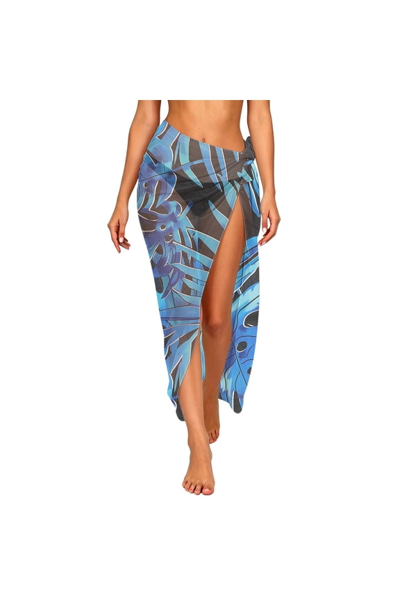 Women's Beach Sarongs Sheer Cover Ups Summer Hawaiian Tropical Sarong Wrap Sheer Long Skirt Chiffon Scarf for Pool 2026 Blue,Free Size