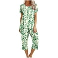 thumbnail image 1 of Moxiu Women's Capri Pajamas 2 Piece Pajama Sets Short Sleeve Round Neck Top with Capri Pants with Pockets Sleepwear Loungewear 2025 Multicolor,XL, 1 of 7