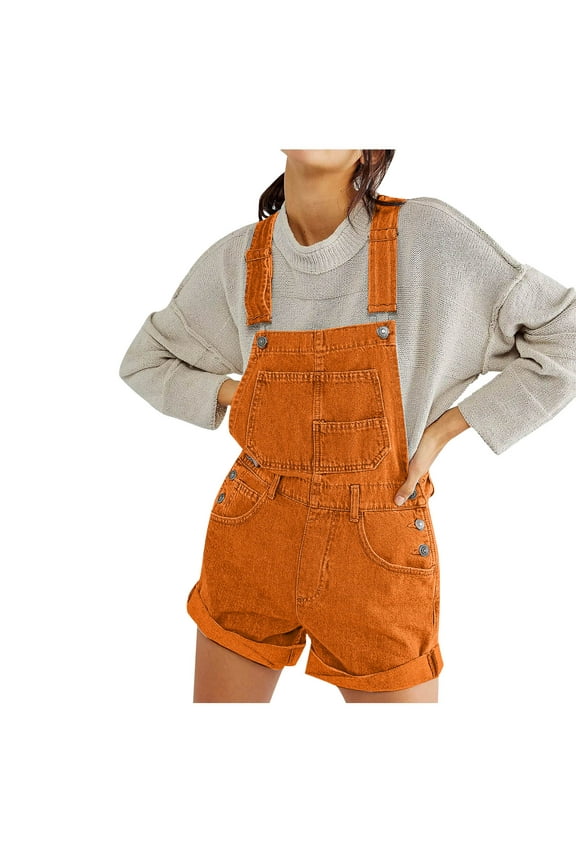 Women's Casual Denim Overall Shorts Adjustable Straps Loose Baggy Jean Bib Shortalls with Pockets Summer Rompers 2026 Orange,S