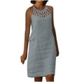 thumbnail image 1 of Moxiu Women's Cotton Linen Dresses Summer Hollow Out Crew Neck Sleeveless Comfy Travel Sundresses Beach Wear Vacation Clothes 2025 Gray,M, 1 of 5